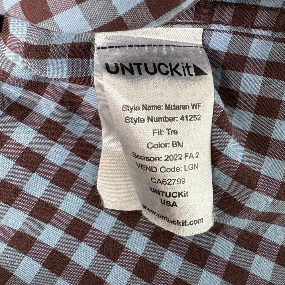 UNTUCKit Mclaren WF Button Up Shirt Mens‎ XXX Large Tall 3XLT Brown Blue Check